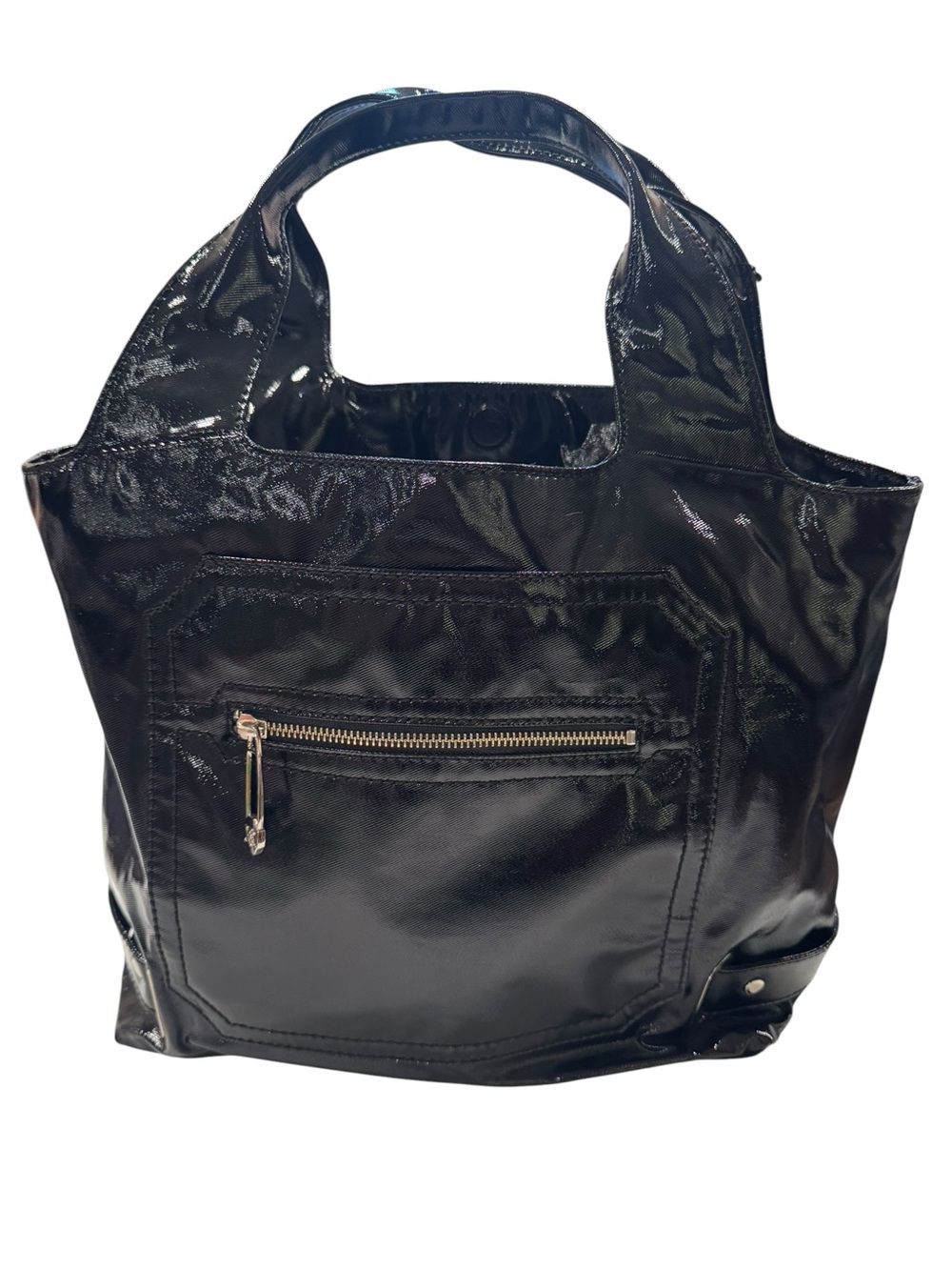 Maxx New York Black Patent Tote Bag‎ Zebra Print Lining M2219 NWT